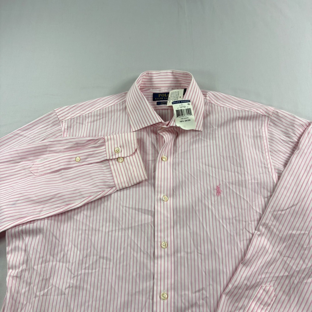 Polo Ralph Lauren Shirt Mens 16.5 Pink Striped Button Up Formal Casual NEW